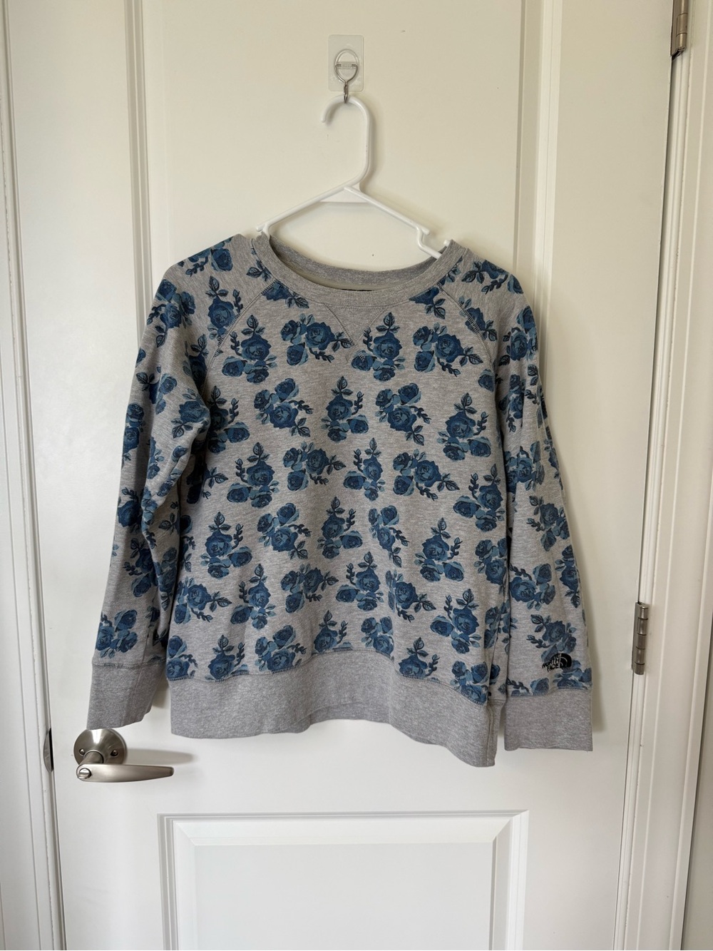 The North Face Grey Crewneck with Blue Floral Pattern